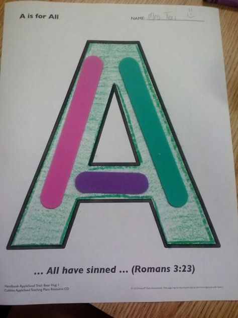 Bear hug 1... the letter A has foam strips in the middle to form the letter A ... Awana Cubbies Crafts, Awana Cubbies Honeycomb, Awana Crafts, Awana Cubbies, The Letter A, Christian Crafts, Music And Movement, Bear Hug, Lesson Ideas