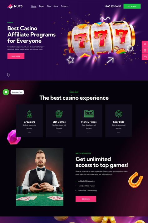 Nuts is a splendid online presentation for a casino, croupier, roulette, slot games, and sports betting. In general, the theme may be used for any betting website or online poker or any card games. Casino Website Design, Betting Website, Casino Promotion, Online Presentation, Casino Hotel, Gambling Games, Hotel Website, Website Redesign, Fantasy Sports