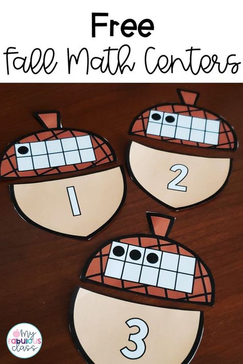 Free Fall Math center for Kindergarten. Acorn matching game. Ten frame matching game. Number sense. Number recognition. Fall Math Centers. Free Math centers. free Kindergarten Math centers, Fall Math Kindergarten, Thanksgiving Math Centers, Math Stations Kindergarten, Fall Math Centers, Pumpkins Kindergarten, Halloween Math Centers, Fall Math Activities, Kindergarten Math Centers, Counting Bears