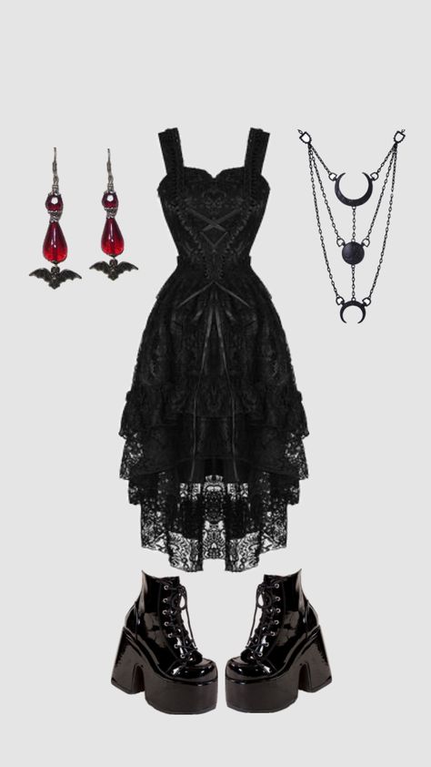 Gothic outfit inspo🖤🦇 #goth#gothic#outfitinspo#foryou#gothicoutfit Trad Goth Outfits, Gothic Outfit, Goth Outfit Ideas, Vampire Clothes, Goth Outfit, Vampire Goth, Outfit Inspo Casual, Aesthetic Outfit Ideas, Gothic Outfits