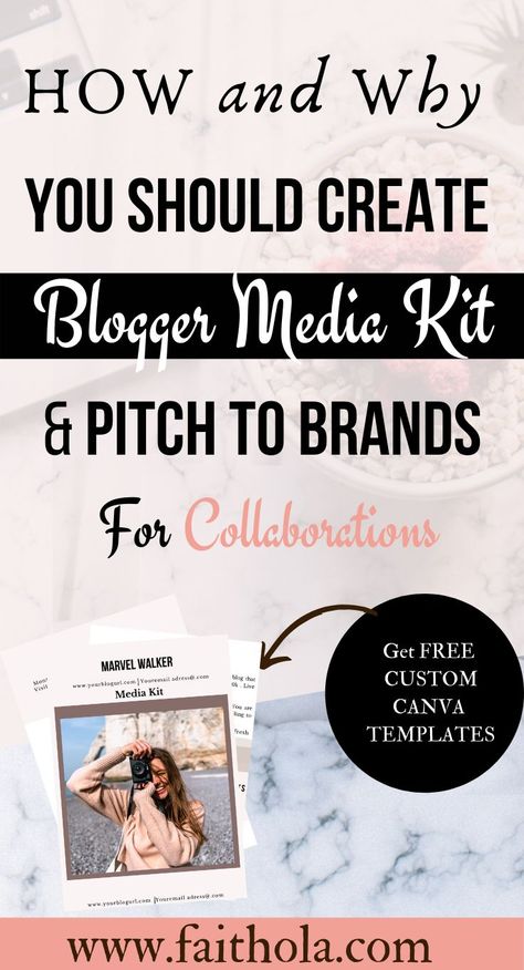 Do you want to collaborate with brands and get sponsorship? How to make blogger and influencer media kit in Canva using the easiest, also learn how to write a perfect email so you can pitch to brands and grab $$$. Check out this beautiful media kit examples, Download free media kit template editable in Canva #blogging #design canva designs #mediakit Media Kit Template Free, Media Kit Examples, Blog Media Kit, Media Kit Design, Blogger Media Kit, Pitch Template, Influencer Media Kit, Create Blog, Blog Templates