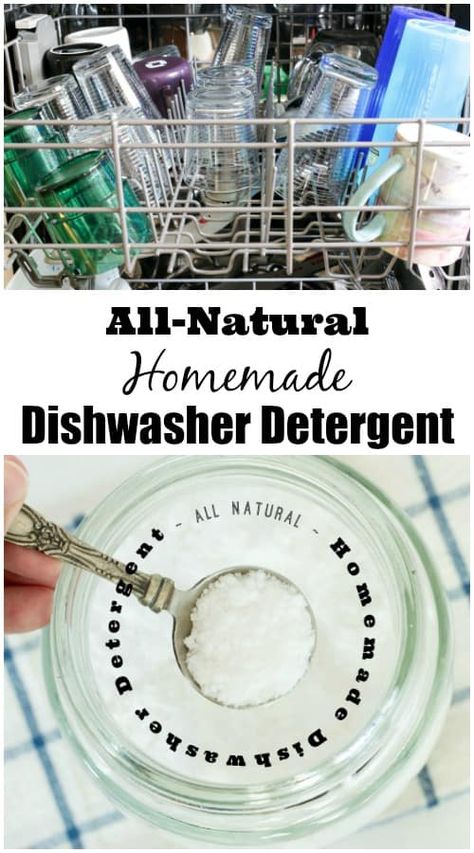 Homemade DISHWASHER DETERGENT that works and works well leaving your dishes clean and your glassware sparkling. No need to rewash. The How-To Home Diy Dishwasher Soap, Homemade Dishwasher Soap, Natural Dishwasher Detergent, Diy Dishwasher Detergent, Homemade Dishwasher Detergent, Diy Detergent, Homemade Detergent, Detergent Recipe, Small Dishwasher