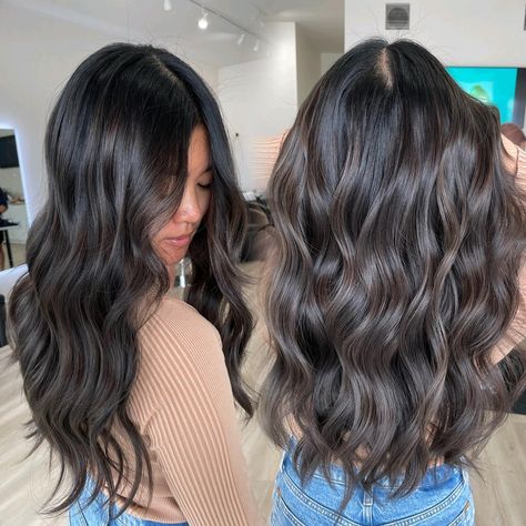 Ash Brown Balayage on Brunette Base Asian Hair Balayage Ash, Brown Hair Color Styles, Chocolate Brunette Hair Color, Ash Brown Hair Color Ideas, Ash Brown Hair With Highlights, Medium Ash Brown Hair, Ash Brown Hair Balayage, Dark Ash Brown Hair, Ash Brown Highlights