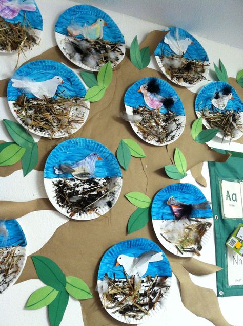 Thema Winter Im Kindergarten, Bird Nest Craft, Project Paper, Maluchy Montessori, Preschool Art Projects, Bird Crafts, Paper Plate Crafts, Bird Theme, Kindergarten Art