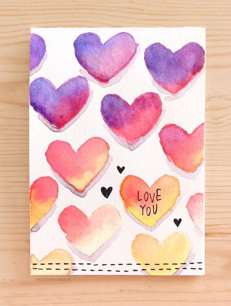 Hearts Watercolor, Valentines Day Cards Handmade, Valentines Watercolor, Watercolor Hearts, Watercolor Card, Diy Valentine, Creative Valentines, Watercolor Heart, Handmade Valentine