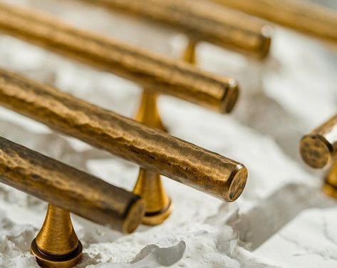 Hammered Antique Brass Cabinet Pulss, Furniture Knobs,kithcen Brass Handdles, T Bar Brass Handles - Etsy Brass Kitchen Pulls, Vintage Cabinet Hardware, Kids Bathrooms, Black Fixtures, Vintage Drawer Pulls, Cabin Kitchen, Brass Cabinet Pulls, Brass Cabinet Knob, Kitchen Pulls