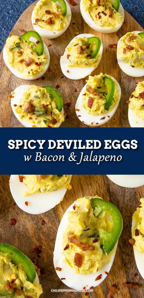 Creamy Deviled Eggs, Spicy Deviled Eggs Recipe, Bacon Deviled Eggs Recipe, Deviled Eggs Recipe Best, Deviled Eggs With Bacon, Jalapeno Deviled Eggs, Sriracha Deviled Eggs, Eggs With Bacon, Spicy Deviled Eggs