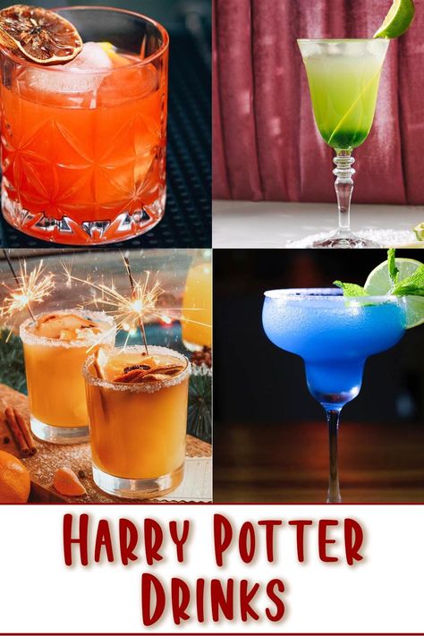 Harry Potter Drinks Harry Potter Potion Drinks, Harry Potter Non Alcoholic Drink Recipes, Fire Whiskey Harry Potter, Harry Potter Themed Drinks Cocktails, Harry Potter Jello Shots, Mocktails Non Alcoholic Harry Potter, Harry Potter Drink Ideas, Hufflepuff Drink, Harry Potter Sorcerers Stone Food