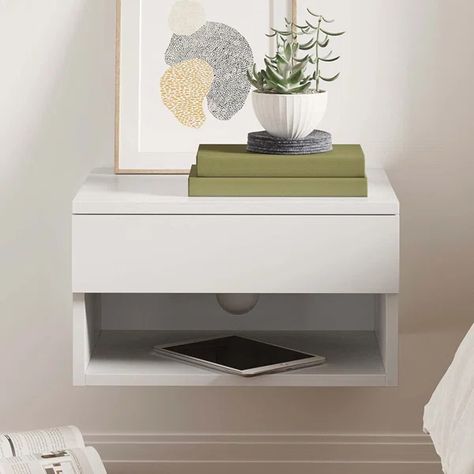 9'' Tall 1 - Drawer Nightstand Floating Side Table, Modern Floating Nightstand, Nightstand With Storage, Nathan James, Rustic Nightstand, Bedroom Nightstand, Side Table Decor, Modern Bedside Table, Bedside Storage