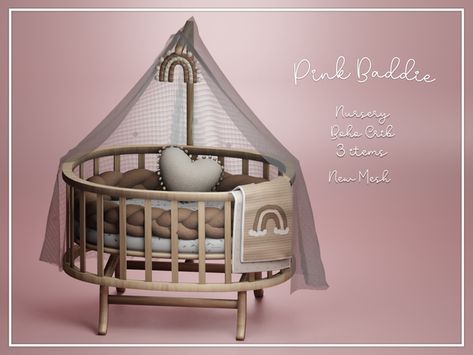 Nursery Boho Crib | Pink Baddie on Patreon Sims4 Cc Beach Clothes, Changing Table Cc Sims 4, Sims 4 Nursery, The Sims 4 Bebes, Boho Crib, Toddler Cc Sims 4, Pink Baddie, Sims 4 Cc Furniture Living Rooms, Sims 4 Beds