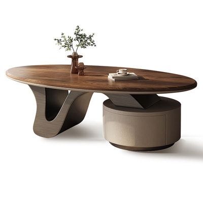 Countertop is made of walnut wood, beautiful texture, uniform texture, high hardness, good resistance to drying, not easy to deformation and cracking, durable. Size: 20.5" H x 51.2" L x 29.5" W | RARLON Abstract Coffee Table w / Storage Wood / Metal in Brown / Gray | 20.5 H x 51.2 W x 29.5 D in | Wayfair Marble Living Room Table, Abstract Coffee Table, Marble Living Room, Creative Coffee Table, Center Table Decor, Christmas Crafts For Adults Diy, Diy Christmas Crafts For Adults, Sleek Coffee Table, Table Design Ideas