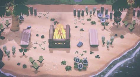 Beach Bonfire Ideas, Acnl Art, Late Night Beach, Acnh Beach, Beach Barbecue, Barbecue Area, Daisy Mae, Beach Bonfire, Animal Crossing Game