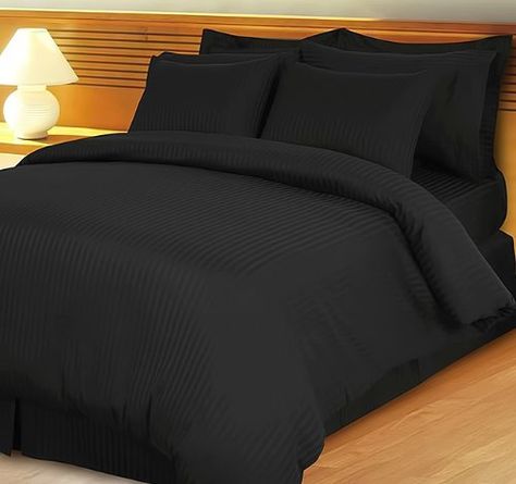 Down Comforter Bedding, Black Comforter, Black Duvet, Egyptian Cotton Duvet Cover, Down Alternative Comforter, Black Duvet Cover, Premium Hotel, Striped Bedding, King Size Bedding Sets