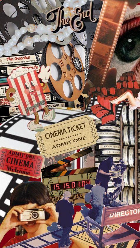 #myfirstshuffle Movie Yearbook Theme, Theater Astethic, Theater Collage, Movie Posters Collage, Collage Yearbook, Cinema Moodboard, Cinema Collage, Ticket Collage, Cinema Wallpaper