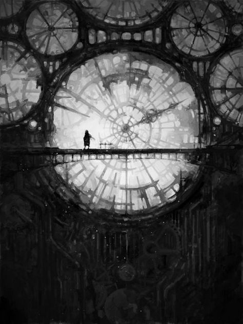 @1969Mauricio Clock Tower, A Man, Bridge, Tower, Clock, Black And White, White, Black, Art