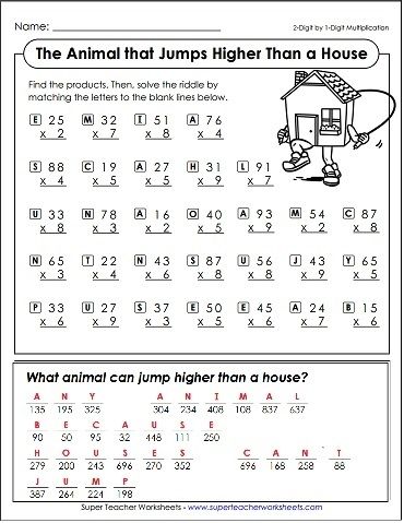 Here's a fun multiplication math riddle for your students to solve: "What animal can jump higher than a house?" The answer? Any animal because houses can't jump! Number Riddles, Multiplication Puzzles, Teach Multiplication, Dividing Integers, Multiplication Worksheet, Coding Lessons, Jump Higher, Multiplication Problems, Math Riddles