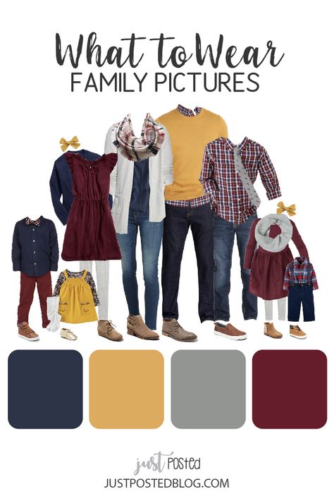 Burgundy And Mustard Family Photos, Fall Color Clothes For Pictures, Fall Color Palette For Family Pictures Navy, Mustard Yellow Outfit Family Pictures, Fall Family Photos Wine Color, Navy Blue And Gold Family Pictures Outfits, Family Photo Outfits Mustard Yellow, Family Photos With Mustard Yellow, Wine Color Family Photo Outfits