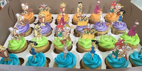 Flintstones Treat Table, Flinstones Cupcakes, Flintstones Cupcakes, Flinstones Birthday Party Food Ideas, Hanna Dabba Two Birthday, Yabba Dabba Two Birthday Food, Flinstones Party, Flintstones Birthday Party, Flintstone Birthday