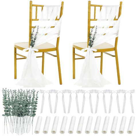 PRICES MAY VARY. Wedding Aisle Chair Decorations: you will receive 48 sets of wedding aisle chair decorations, including 48 chair sashes, 48 ribbons, and 48 artificial eucalyptus stems; Tie the sashes to the chair, decorate it with eucalyptus stems, and tie a bow, creating an atmosphere of romance and elegance Suitable Size for Convenience: the chair sashes measure about 96.1 inches/ 244 cm in length and 7.9 inches/ 20 cm in width; The ribbon measures about 0.6 x 39.4 inches/ 1.5 x 100 cm, easy Wedding Aisles, Wedding Ceremony Chairs, Decorations For Wedding, Wedding Chair Sashes, Decor For Wedding, Aisle Decorations, Party Chairs, Ceremony Chairs, Bride Shower