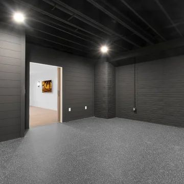 75 Multiuse Home Gym with Black Walls Ideas You'll Love - October, 2023 | Houzz Garage Gym Ideas Black Walls, Basement Gym Colors, Black Home Gym Interior, Home Gym Dark Aesthetic, Black Wall Home Gym, Home Gym Black Ceiling, Black Garage Walls, Dark Garage Walls, Home Gym Color Scheme