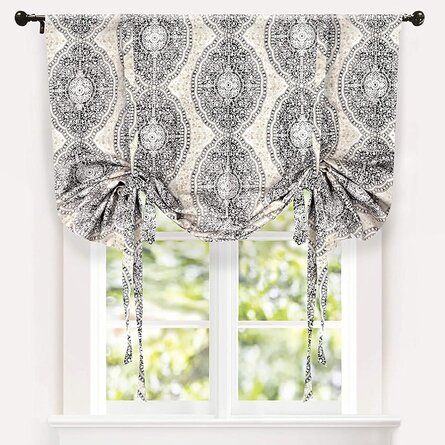 Bungalow Rose Ivalee Tie up Adjustable Balloon Damask Blackout Thermal Outdoor Rod Pocket Single Curtain Panel | Wayfair Tie Up Curtains, Tie Up Shades, Bathroom Window Curtains, Bathroom Window Treatments, Balloon Curtains, Window Rods, Fabric Construction, Bathroom Windows, Floral Prints Pattern