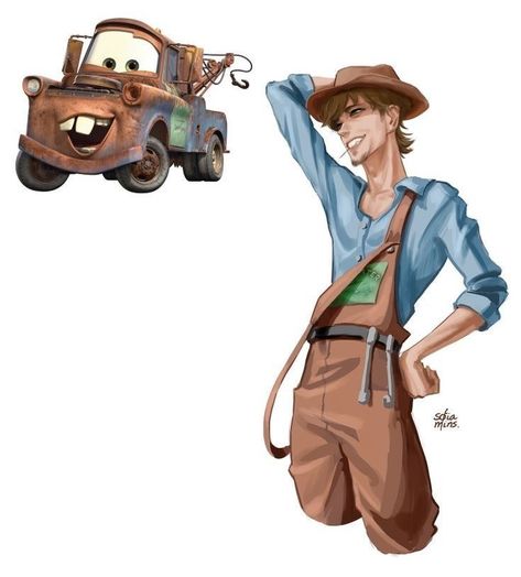 Cars 2 Fanart Human, Cars Movie As Humans, Mcqueen X Mater Human, Cartoon As Humans, Disney Cars As Humans, Tow Mater Fanart, Mater X Mcqueen, Cars Movie Fanart, Disney Cars Fanart