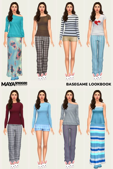 #MAYAsnooze ***Basegame outfits / NOCC / MOD-FREE.  *** CC Hair by #SimsTrouble. Sims 4 Cc Clothes Base Game, Sims Basegame Outfits, Sims Everyday Outfits, Basegame Sims Outfits, Sims4 Base Game Outfits, Cute Sims Outfits, Basegame Sims 4, Base Game Sims 4 Outfits, Sims Outfits No Cc