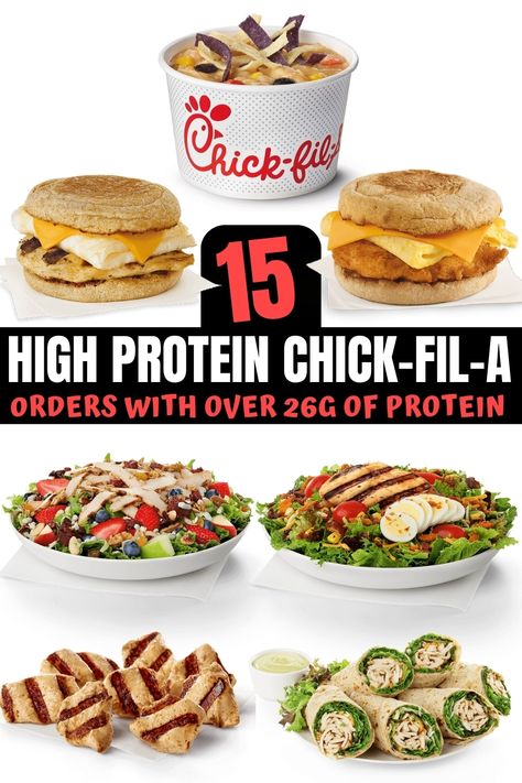 15 High Protein Chick-fil-A Options with Over 26g of Protein High Protein Restaurant Meals, Chick Fil A Healthy Options, High Protein Hacks, Healthy Chick Fil A Order, High Protein Fast Food Options, Keto Chick Fil A, Chick Fil A Breakfast, High Protein Fast Food, Carbs Meals