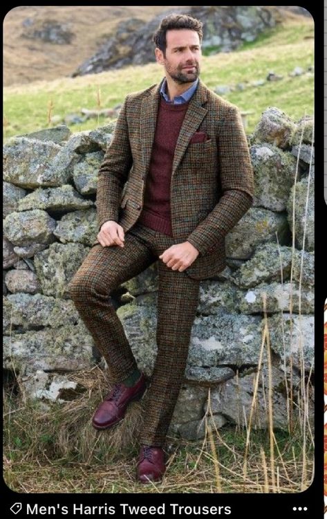 Harris Tweed Suit, Classic British Style, Mens Suit Style, Scottish Clothing, Tweed Wedding Suits, Tweed Outfit, Tweed Trousers, Tweed Suit, Waxed Cotton Jacket