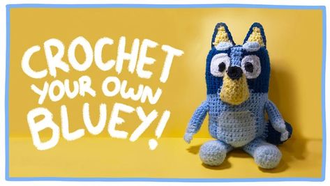 How To Crochet Bluey, Bluey Toy Sewing Pattern, Knitted Bluey Toy, Crocheted Bluey Characters, Bluey Bingo Crochet Pattern, Blue Crochet Pattern Free, Crochet Bluey Amigurumi Free Pattern, Blue Crochet Pattern, Crochet Bluey Amigurumi