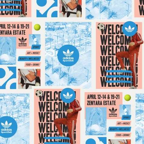 Adidas Sport Club — Branding + Application [Creative Direction] | Domestika Adidas Infographic, Adidas Design Graphic, Sporty Graphic Design, Adidas Editorial, Sporty Branding, Varsity Graphics, Sports Branding, Club Branding, Sport Branding