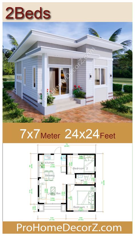 Modern Tiny Homes, Design Casa Piccola, Small Luxury Homes, Pelan Rumah, Small House Layout, Affordable House Plans, Two Bedroom House, Small House Floor Plans, Modern Bungalow House