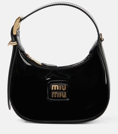 Mini patent leather shoulder bag in black - Miu Miu | Mytheresa Miu Miu Purse, Miu Miu Bag, Spring Bags, Black Shoulder Bag, Bags Designer Fashion, Black Purses, Fashion Aesthetic, Miu Miu, Leather Tote