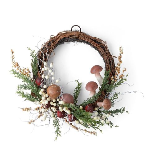 Decorate Your Home with the Beautiful 18" Fall Brown Asymmetrical Twig Wreath by Bloom RoomAdd a touch of autumn to your home decor with the 18" Fall Brown Asymmetrical Twig Wreath by Bloom Room This wreath features a unique asymmetrical design that will add visual interest to any room The brown twigs give it a natural, rustic look that is perfect for the fall season Hang it on your front door to welcome guests or use it as a centerpiece on your dining table The possibilities are endless with this versatile wreath Product DetailsDimensions: 18" x 18" x 5"Materials: STYROFOAM, PE, IRON WIREType: WreathDesign: Mushroom BerryBrand: Bloom Room