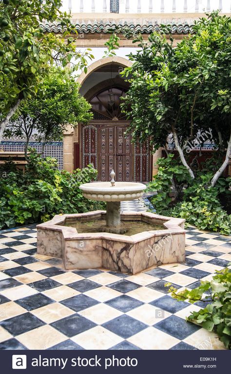 Syrian Fountain, Moroccan Garden Design, Moroccan Fountain Courtyards, Persian Fountain, Syrian Garden, Morocco Fountain, Islamic Garden Design, Moorish Fountain, Arabian Garden