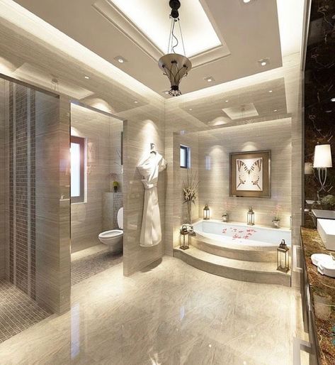 Jacuzzi Bathroom Luxury, Guess Bathroom, Master Bathrooms Luxury, Living Hall Design, Home Spa Room, Elegant Bathroom Design, Unique House Design, Big Bathrooms, Bathroom Design Luxury