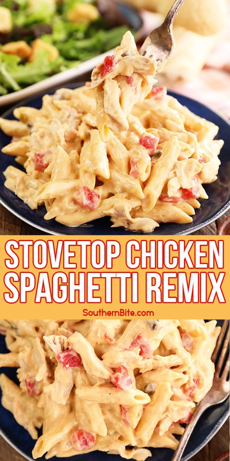 Easy Stovetop Chicken Spaghetti Rotel Chicken Spaghetti Without Velveeta, Cream Cheese And Rotel Recipes, Velveeta Meal Ideas, Velveeta And Chicken Recipes, Chicken Spaghetti On Stove Top, Chicken Spaghetti With Rotel And Velveeta, Pasta With Rotel Tomatoes, Chicken Spaghetti Recipe With Rotel Velveeta Pasta Casserole, Quick Chicken Spaghetti Recipe