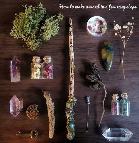 How to make a wand in a few easy steps! By @love_beyond_the_moon 💚🌙 Would you like to see more tutorials using natural items from outside?… Crystal Wand Diy, How To Make Wands, Make A Wand, Ideas For Painting Walls, Have A Blessed Weekend, Wicca Wand, A Blessed Weekend, Wiccan Wands, Different Energy