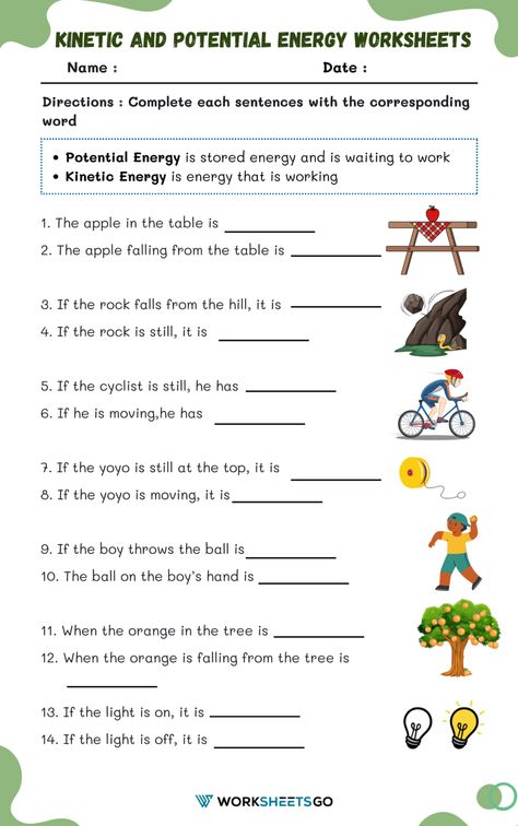 3rd Grade Science Worksheets, Energy Worksheets, Potential And Kinetic Energy, Science Energy, Phonics Puzzles, 3rd Grade Science, Worksheets 3rd Grade, Kinetic And Potential Energy, Addition Kindergarten