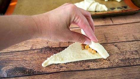 Roll the short end of the crescent Crescent Dinner Rolls, Crescent Rolls Recipe, Crescent Roll Recipes, Butterscotch Chips, Baking Mat, Crescent Rolls, Pecan Pie, Rolls Recipe, Dinner Rolls