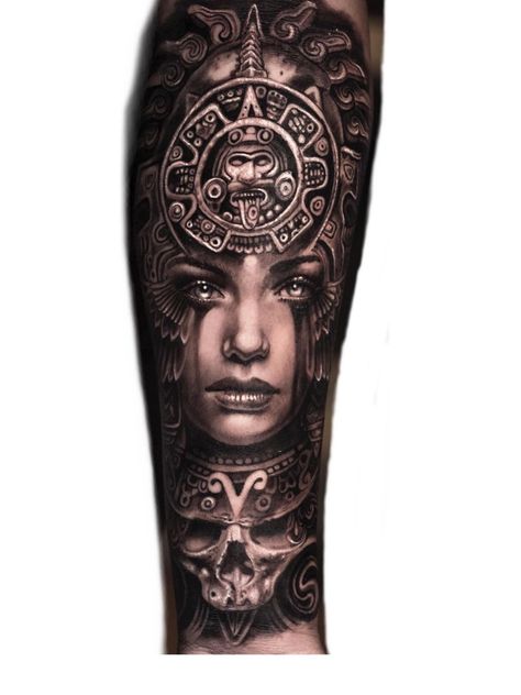 Mexican Realism Tattoo, Aztec Goddess Tattoo Mexican, Mexican Mayan Tattoos, Aztec Princess Tattoo Warriors, Mexican Indian Tattoo, Aztec Sleeve Tattoo Women, Aztec Women Tattoo, Aztec Temple Tattoo, Fore Arm Tattoo Ideas