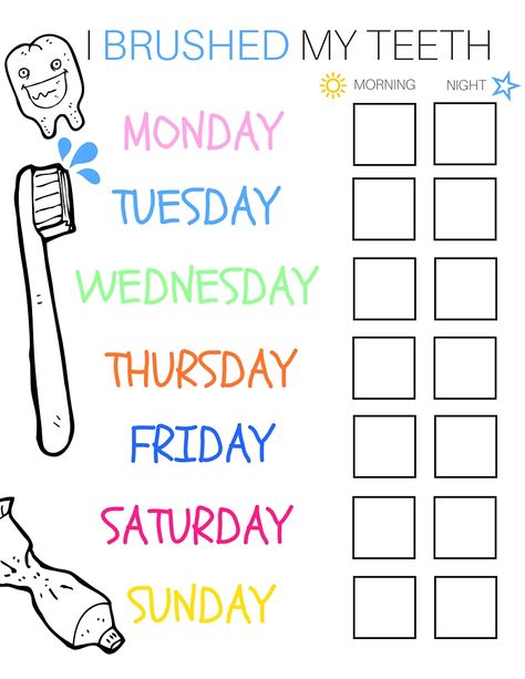 I BRUSHED MY TEETH WEEKLY CHART Tooth Template, Teething Chart, Tooth Brushing Chart, Tooth Brushing, Tooth Chart, Kids Teeth, Teeth Whitening Diy, Brush Teeth Kids, Brush My Teeth