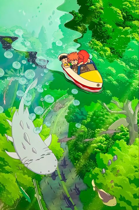 Artiste : Miyazaki Date : 2008 Ponyo Movie Scene, Studio Ghibli Pictures, Ghibli Pictures, Peaceful Wallpapers, Ghibli Reference, Hayo Miyazaki, Ghibli Illustration, Studio Ghibli Fanart, Studio Ghibli Background