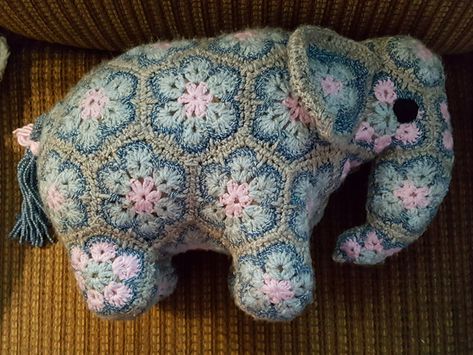 Ravelry: cablerivercrochet's Ellie the African Flower Elephant Free Crochet African Flower Animals, African Flower Stuffed Animals, African Flower Elephant Pattern Free, African Flower Elephant, African Flower Crochet Animals, African Flower Crochet, Flower Elephant, Crochet African Flowers, Crochet Flower Bouquet