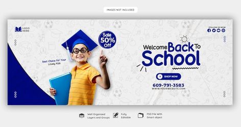 Back to school facebook cover banner tem... | Free Psd #Freepik #freepsd #school-banner #back-school-post #school-ad #school-post School Cover Photo, School Facebook Cover, School Banner Design, Song Background, School Post, Cover Photo Design, School Site, Love Status Whatsapp, Social Media Branding Design