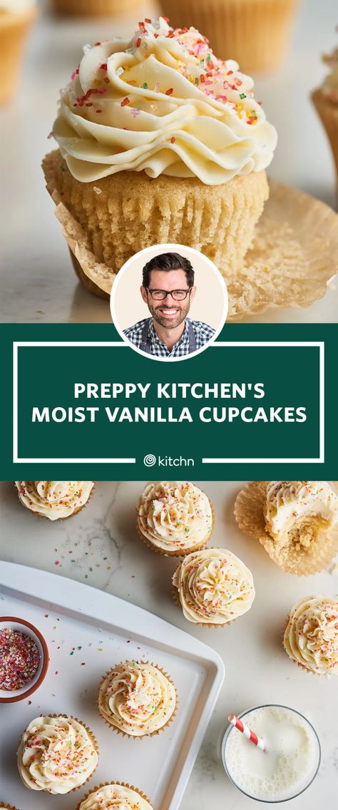 I Tried Preppy Kitchen's Vanilla Cupcake Recipe | Kitchn Preppy Kitchen Recipes, Vanilla Icing Recipe, Best Vanilla Cupcake Recipe, Moist Vanilla Cupcakes, Vanilla Cupcake Recipe, Preppy Kitchen, Kitchen S, Making Cakes, Biscuits Easy