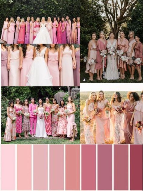 Pink Color Palette Bridesmaid Dresses, Assorted Pink Bridesmaid Dresses, Pink Bridesmaid Palette, Pink Palette Bridesmaid Dresses, Shades Of Pink Bridal Party, Different Shades Of Pink Bridesmaid Dresses, Shades Of Pink Bridesmaid Dresses Color Palettes, Mismatch Pink Bridesmaids, Pink Bridesmaid Dresses Mismatched Shades