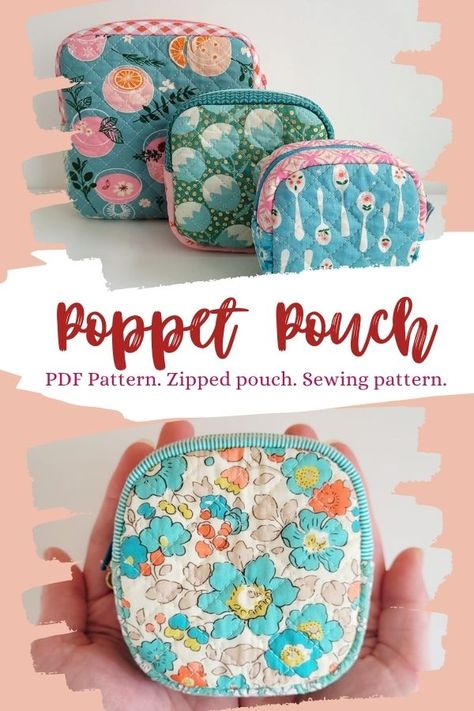 Poppet pouch. PDF Pattern. Zipped pouch Sewing pattern. - Sew Modern Bags Ouch Pouch Pattern, Zip Around Pouch Pattern, Pouch Sewing Pattern, Quilted Zipper Pouch, Patchwork Pouch, Ouch Pouch, Sew Zipper, Pouch Sewing, Scrap Busters