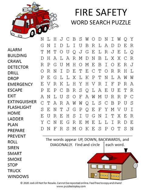 Fire Safety Word Search Puzzle Fire Safety Activities 2nd Grade, Fire Safety Activities For Kids, Fire Safety Crafts For Kids, Safety Worksheets For Kids, Safety Games For Kids, Ladybird Activities, Free Fire Safety Printables, Fire Prevention Activities, Safety Activities For Kids