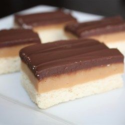 Caramel Shortbread Squares - Allrecipes.com Dreamsicle Salad, Shortbread Squares, British Baking Show Recipes, British Bake Off Recipes, Cheesecake Salad, Lemonade Pie, Bake Off Recipes, Caramel Shortbread, Orange Dreamsicle